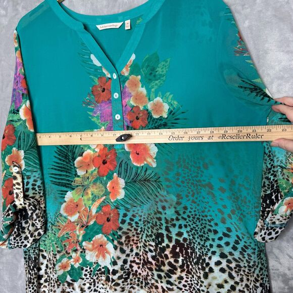 Soft Surroundings Top Womens XL Floral Animal Print Tunic Semi Sheer V Neck - Picture 7 of 10